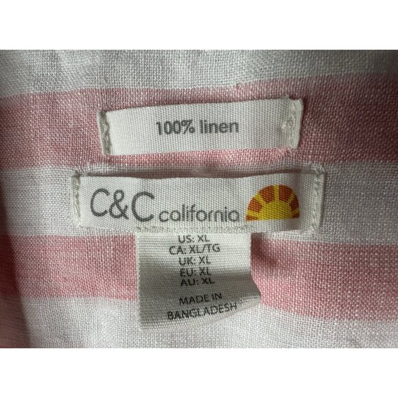 CC California Womens XL Linen Button Up Top Roll Tab Sleeves Pink Stripe Beachy - Picture 3 of 13